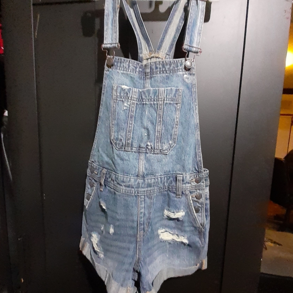Aeropostle xs distressed jean overall shorts